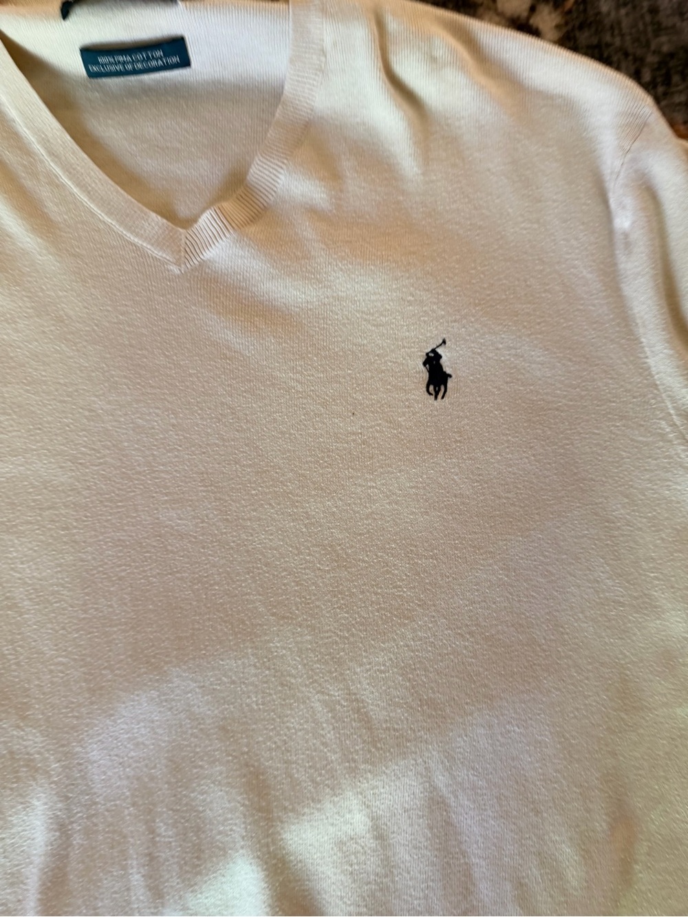 Polo by Ralph Lauren Cream V-Neck Sweater with Navy Pony - Picture 2 of 6